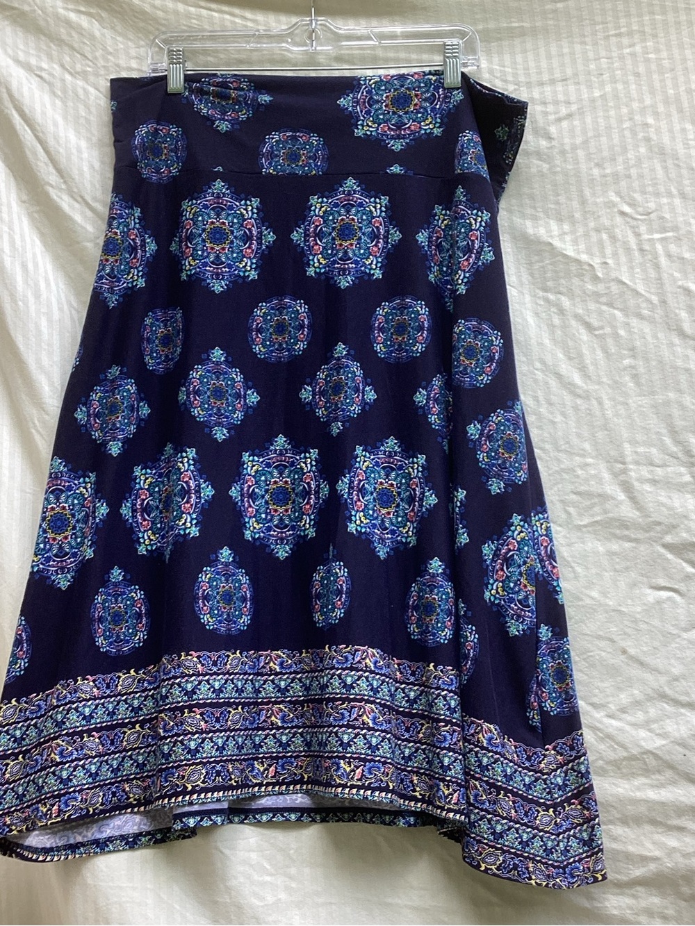 Colette Navy Blue Midi Skirt with Multicolor Medallion Print, size XXL